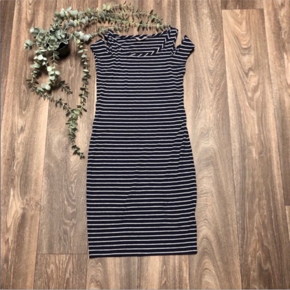 Athleta Grey Navy Stripe Ribbed Tank Dress